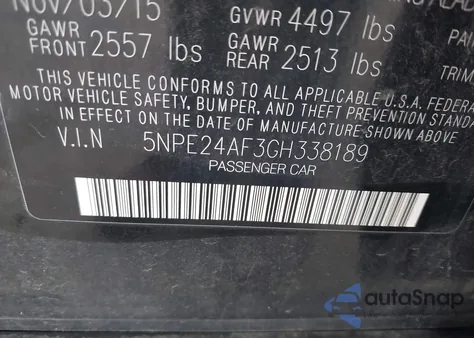 2016 Hyundai Sonata Se from USA, damaged, VIN 5NPE24AF3GH338189
